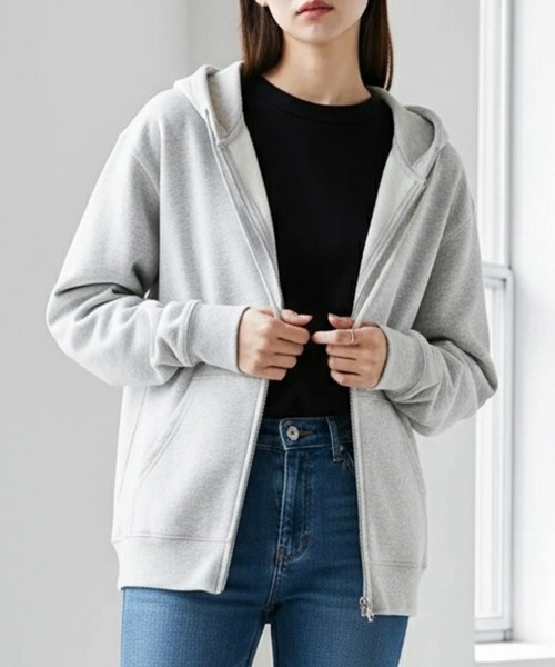 DISCUS（ディスカス）の「DISCUS/ディスカス 別注 オーバーサイズ 裏起毛 ワンポイントロゴ刺繍 ミニワッペン フルジップパーカー フーディー パーカー スウェット レディース メンズ（パーカー・メンズ・ブラック/ブルーグリーン/グレー/ネイビー/オートミール/ブラウン/グレイッシュベージュ・M/L/LL）」の11枚目の写真