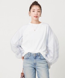 限定展開 袖チュール 重ね ラグラン ロングスリーブ プルオーバー