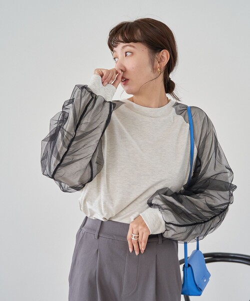 FREAK'S STORE(フリークスストア)の「限定展開 袖チュール 重ね ラグラン ロングスリーブ プルオーバー(Tシャツ/カットソー・レディース・オフホワイト/ブラック/ナチュラル/グレー・フリ-)」の8枚目の写真