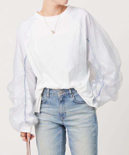 FREAK'S STORE(フリークスストア)の「限定展開 袖チュール 重ね ラグラン ロングスリーブ プルオーバー(Tシャツ/カットソー・レディース・オフホワイト/ブラック/ナチュラル/グレー・フリ-)」の19枚目の写真