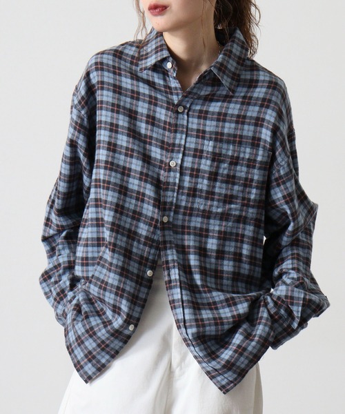 SUGGESTION（サジェッション）の「Viera brushed dyed check long sleeve flannel shirt / ビエラ起毛 先染チェック長袖ネルシャツ unisex（シャツ/ブラウス・メンズ・グレー/サックスブルー/アイボリー/ブラウン・M/L）」の4枚目の写真