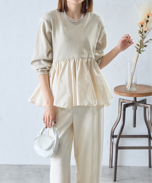 【セール】ナイロン切替スポンディッシュペプラムニット（ニット/セーター）｜each（イーチ）