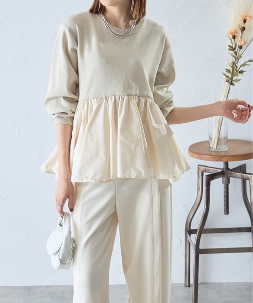 【セール】ナイロン切替スポンディッシュペプラムニット（ニット/セーター）｜each（イーチ）