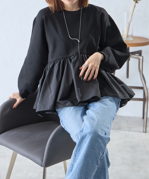 【セール】ナイロン切替スポンディッシュペプラムニット（ニット/セーター）｜each（イーチ）