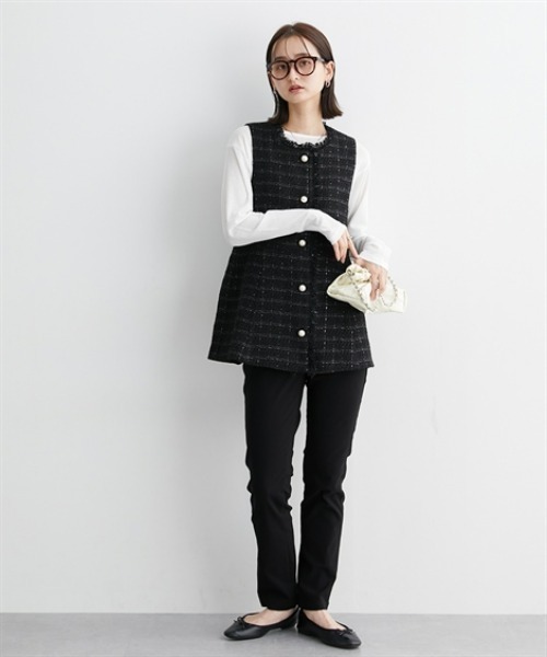 nissen（ニッセン）の「【販売終了】ツイードペプラムジレ（パール調ボタン）（ベスト・レディース・ブラック系その他・M/L）」の5枚目の写真