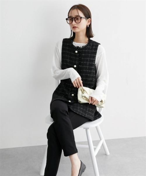 nissen（ニッセン）の「【販売終了】ツイードペプラムジレ（パール調ボタン）（ベスト・レディース・ブラック系その他・M/L）」の10枚目の写真