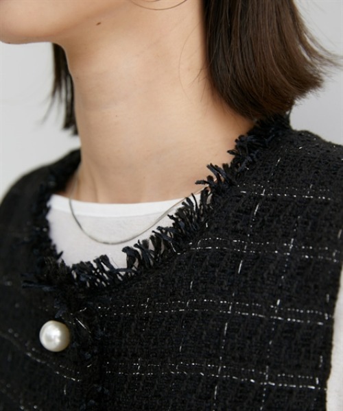 nissen（ニッセン）の「【販売終了】ツイードペプラムジレ（パール調ボタン）（ベスト・レディース・ブラック系その他・M/L）」の16枚目の写真
