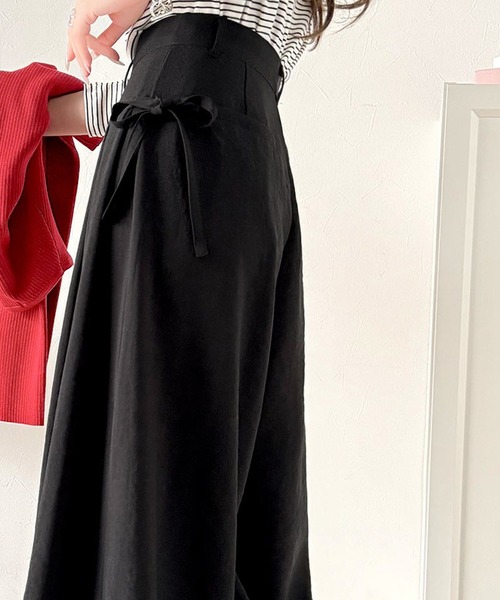 セール】動くたび軽やか上品シルエット。サイドリボン付き3タックハイ