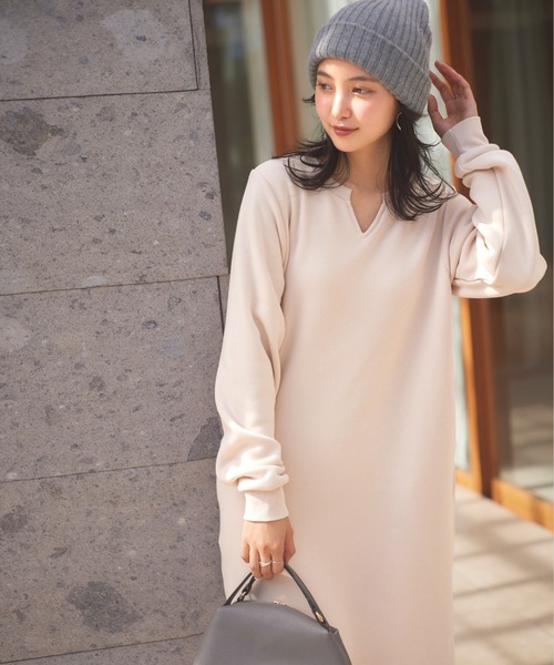 ぬく盛り ] 選べる丈 キーネックマキシワンピース（ワンピース）｜KOBE