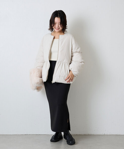 コラージュガリャルダガランテ　ペプラムファイバーダウンジャケット　ブラック COLLAGE GALLARDAGALANTE（コラージュガリャルダガランテ）の