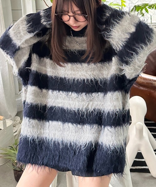 apres jour mignon（アプレジュールミニョン）の「シャギーボーダーニット【ZOZOTOWN限定アイテム】（ニット/セーター・レディース・ネイビー/ブラック系その他/ブラウン系その他・X-LARGE/フリー）」の19枚目の写真