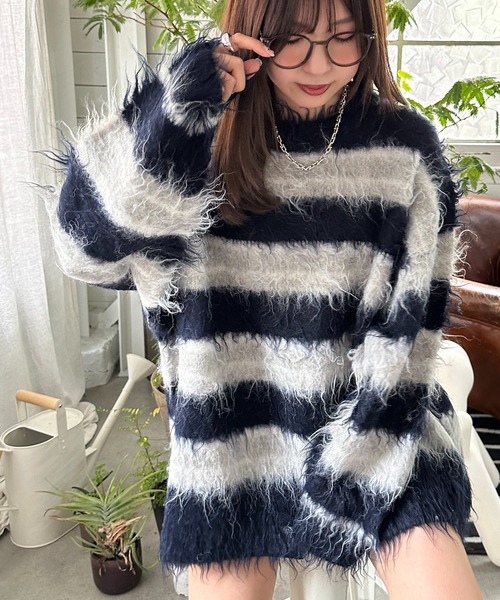 apres jour mignon（アプレジュールミニョン）の「シャギーボーダーニット【ZOZOTOWN限定アイテム】（ニット/セーター・レディース・ネイビー/ブラック系その他/ブラウン系その他・X-LARGE/フリー）」の20枚目の写真