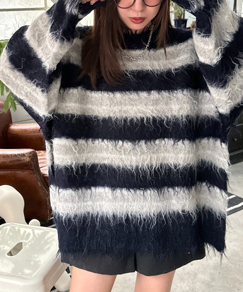 apres jour mignon（アプレジュールミニョン）の「シャギーボーダーニット【ZOZOTOWN限定アイテム】（ニット/セーター・レディース・ネイビー/ブラック系その他/ブラウン系その他・X-LARGE/フリー）」の21枚目の写真