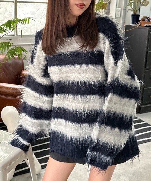 apres jour mignon（アプレジュールミニョン）の「シャギーボーダーニット【ZOZOTOWN限定アイテム】（ニット/セーター・レディース・ネイビー/ブラック系その他/ブラウン系その他・X-LARGE/フリー）」の22枚目の写真