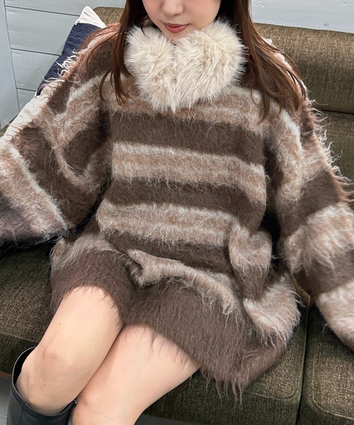 apres jour mignon（アプレジュールミニョン）の「シャギーボーダーニット【ZOZOTOWN限定アイテム】（ニット/セーター・レディース・ネイビー/ブラック系その他/ブラウン系その他・X-LARGE/フリー）」の12枚目の写真