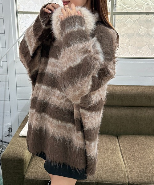 apres jour mignon（アプレジュールミニョン）の「シャギーボーダーニット【ZOZOTOWN限定アイテム】（ニット/セーター・レディース・ネイビー/ブラック系その他/ブラウン系その他・X-LARGE/フリー）」の14枚目の写真