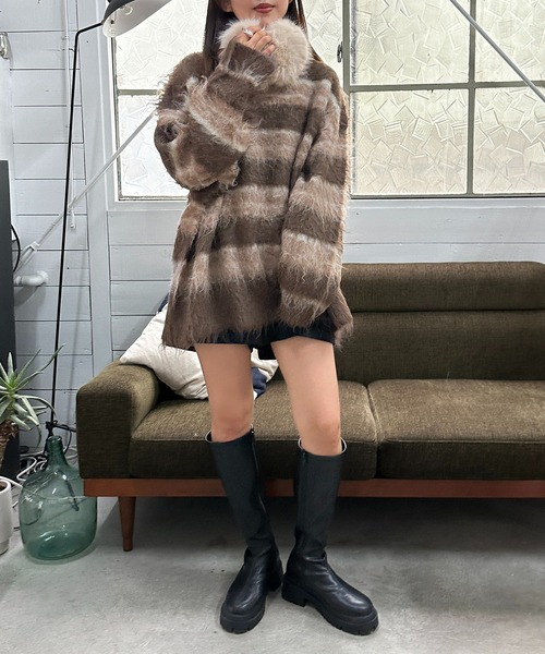 apres jour mignon（アプレジュールミニョン）の「シャギーボーダーニット【ZOZOTOWN限定アイテム】（ニット/セーター・レディース・ネイビー/ブラック系その他/ブラウン系その他・X-LARGE/フリー）」の16枚目の写真