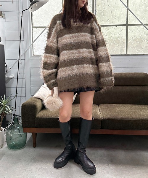 apres jour mignon（アプレジュールミニョン）の「シャギーボーダーニット【ZOZOTOWN限定アイテム】（ニット/セーター・レディース・ネイビー/ブラック系その他/ブラウン系その他・X-LARGE/フリー）」の17枚目の写真