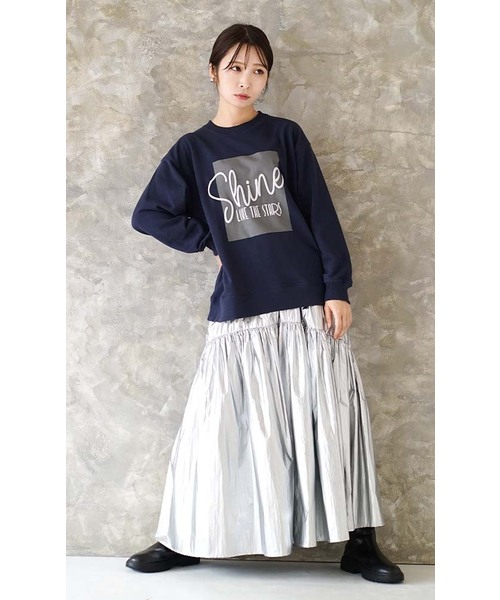 e-zakkamania stores（イーザッカマニアストアーズ）の「ぷっくり箔プリント 裏毛プルオーバー（スウェット・レディース・オフホワイト/ネイビー・フリー）」の7枚目の写真