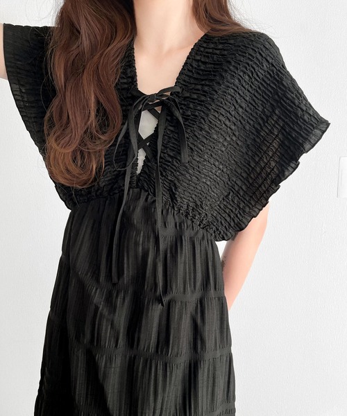 mily bilet（ミウィビレット）の「【mily bilet】さらりと着映えて、微光沢がそっと華やぐ。マジョリカプリーツギャザー使いフレアワンピース(ロング)（ワンピース・レディース・アイボリー/ブラウン/ブラック・LARGE/X-LARGE/MEDIUM/SMALL）」の13枚目の写真