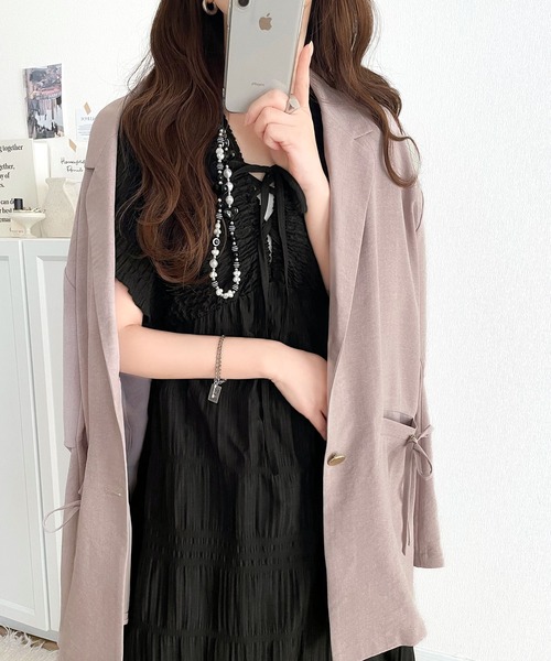 mily bilet（ミウィビレット）の「【mily bilet】さらりと着映えて、微光沢がそっと華やぐ。マジョリカプリーツギャザー使いフレアワンピース(ロング)（ワンピース・レディース・アイボリー/ブラウン/ブラック・LARGE/X-LARGE/MEDIUM/SMALL）」の14枚目の写真