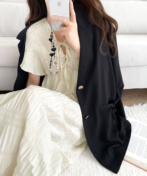 mily bilet（ミウィビレット）の「【mily bilet】さらりと着映えて、微光沢がそっと華やぐ。マジョリカプリーツギャザー使いフレアワンピース(ロング)（ワンピース・レディース・アイボリー/ブラウン/ブラック・LARGE/X-LARGE/MEDIUM/SMALL）」の9枚目の写真