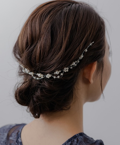 国産レースとビジューのヘッドドレスセット】ヘアアクセ 花