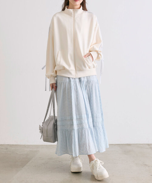 OLIVE des OLIVE(オリーブデオリーブ)の「袖リボントラックジャケット(カーディガン/ボレロ・レディース・イエロー/ブラック/オフホワイト/ネイビー・FREE)」の7枚目の写真