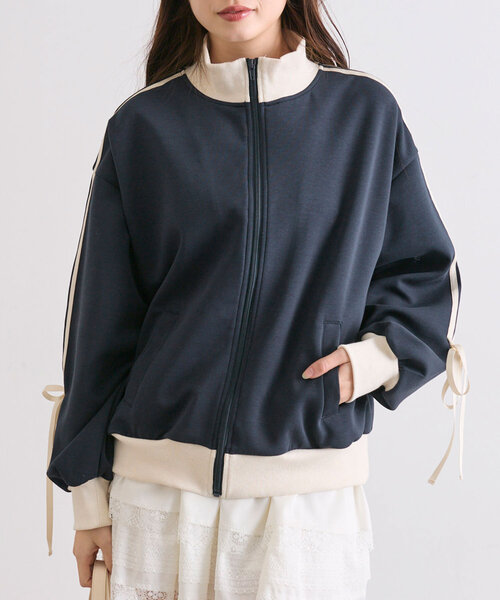 OLIVE des OLIVE(オリーブデオリーブ)の「袖リボントラックジャケット(カーディガン/ボレロ・レディース・イエロー/ブラック/オフホワイト/ネイビー・FREE)」の14枚目の写真