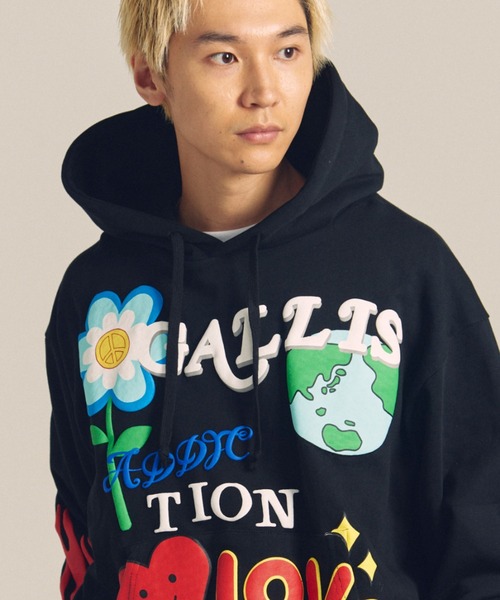 GALLIS ADDICTION（ガリスアディクション）の「GA 裏毛-POP MOTIF HOODIE（パーカー・メンズ・ブラック/ホワイト・M/L）」の2枚目の写真