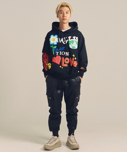 GALLIS ADDICTION（ガリスアディクション）の「GA 裏毛-POP MOTIF HOODIE（パーカー・メンズ・ブラック/ホワイト・M/L）」の9枚目の写真