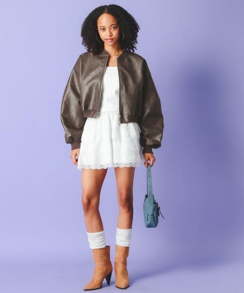 FOREVER 21（フォーエバー トゥエンティーワン）の「【2025SS】フェイクレザーMA－1（MA-1・レディース・ブラウン/ブラック・FREE）」の4枚目の写真