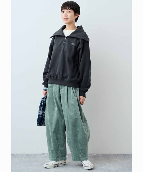 THREE FIFTY STANDARD(スリーフィフティースタンダード)の「THREE FIFTY STANDARD セーラー風のハーフジップスウェット(スウェット・レディース・アイボリー/チャコールグレー・L/M/LL/3L)」の3枚目の写真