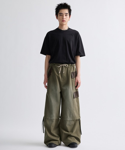 2Way Zipper Asymmetric Design Wide Cargo Pants /2Wayジッパー