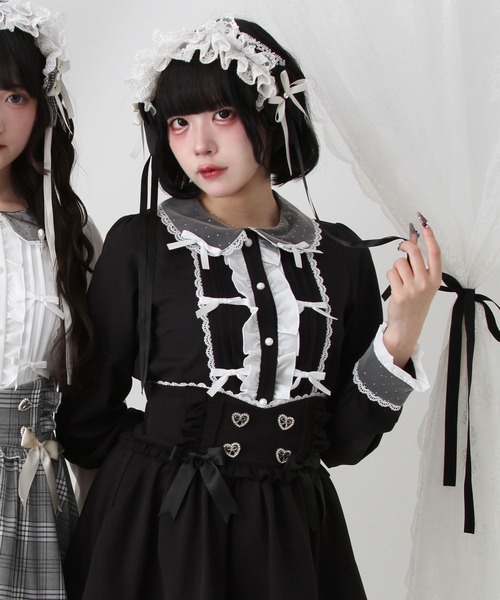 DearMyLove(ディアマイラブ)の「キラキラビジュレースリボンブラウス(シャツ/ブラウス・レディース・ブルーグレー/ホワイト×ピンク/ホワイト×グレー/ホワイト/ブラック×ホワイト・MEDIUM/LARGE/LL/3L)」の4枚目の写真