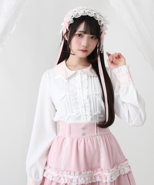DearMyLove(ディアマイラブ)の「キラキラビジュレースリボンブラウス(シャツ/ブラウス・レディース・ブルーグレー/ホワイト×ピンク/ホワイト×グレー/ホワイト/ブラック×ホワイト・MEDIUM/LARGE/LL/3L)」の3枚目の写真