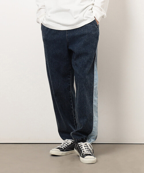 Purple&Yellow（パープルアンドイエロー）の「ストレッチデニム配色切り替えパンツ（デニムパンツ・メンズ・ケミカルウォッシュ/ブラック・X-SMALL/SMALL/MEDIUM/LARGE）」の2枚目の写真