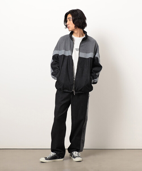 Purple&Yellow（パープルアンドイエロー）の「ストレッチデニム配色切り替えパンツ（デニムパンツ・メンズ・ケミカルウォッシュ/ブラック・X-SMALL/SMALL/MEDIUM/LARGE）」の3枚目の写真