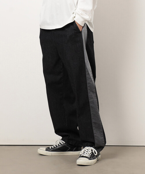 Purple&Yellow（パープルアンドイエロー）の「ストレッチデニム配色切り替えパンツ（デニムパンツ・メンズ・ケミカルウォッシュ/ブラック・X-SMALL/SMALL/MEDIUM/LARGE）」の6枚目の写真