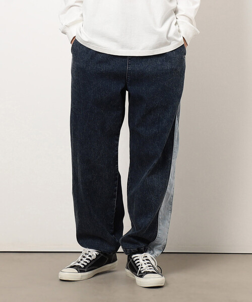 Purple&Yellow（パープルアンドイエロー）の「ストレッチデニム配色切り替えパンツ（デニムパンツ・メンズ・ケミカルウォッシュ/ブラック・X-SMALL/SMALL/MEDIUM/LARGE）」の12枚目の写真