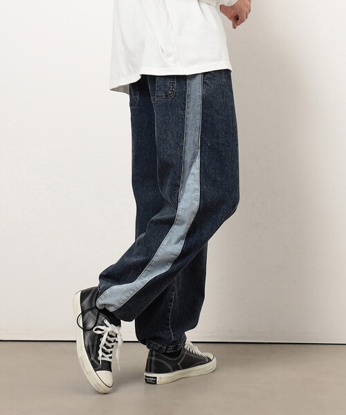 Purple&Yellow（パープルアンドイエロー）の「ストレッチデニム配色切り替えパンツ（デニムパンツ・メンズ・ケミカルウォッシュ/ブラック・X-SMALL/SMALL/MEDIUM/LARGE）」の15枚目の写真