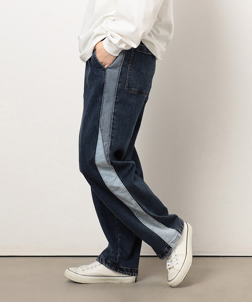 Purple&Yellow（パープルアンドイエロー）の「ストレッチデニム配色切り替えパンツ（デニムパンツ・メンズ・ケミカルウォッシュ/ブラック・X-SMALL/SMALL/MEDIUM/LARGE）」の21枚目の写真