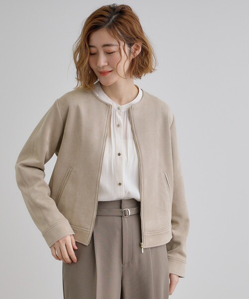 grove（グローブ）の「スエードライクノーカラージャケット（ブルゾン・レディース・アイボリー/ライトベージュ/ネイビー・02/03/01/04/05）」の3枚目の写真