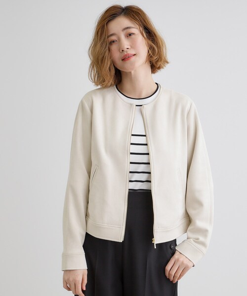 grove（グローブ）の「スエードライクノーカラージャケット（ブルゾン・レディース・アイボリー/ライトベージュ/ネイビー・02/03/01/04/05）」の2枚目の写真