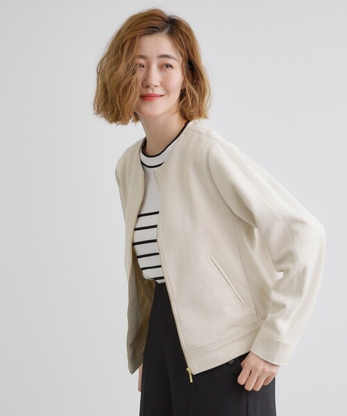grove（グローブ）の「スエードライクノーカラージャケット（ブルゾン・レディース・アイボリー/ライトベージュ/ネイビー・02/03/01/04/05）」の5枚目の写真