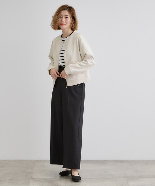 grove（グローブ）の「スエードライクノーカラージャケット（ブルゾン・レディース・アイボリー/ライトベージュ/ネイビー・02/03/01/04/05）」の6枚目の写真