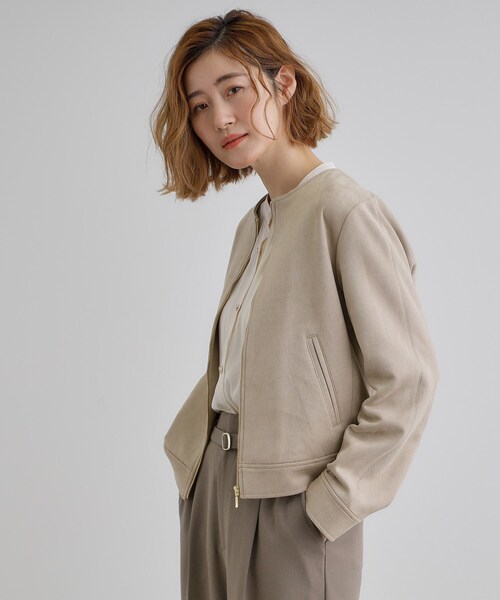 grove（グローブ）の「スエードライクノーカラージャケット（ブルゾン・レディース・アイボリー/ライトベージュ/ネイビー・02/03/01/04/05）」の8枚目の写真