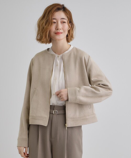 grove（グローブ）の「スエードライクノーカラージャケット（ブルゾン・レディース・アイボリー/ライトベージュ/ネイビー・02/03/01/04/05）」の9枚目の写真