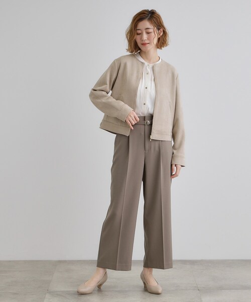 grove（グローブ）の「スエードライクノーカラージャケット（ブルゾン・レディース・アイボリー/ライトベージュ/ネイビー・02/03/01/04/05）」の10枚目の写真