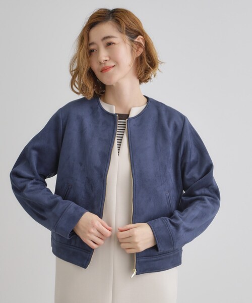 grove（グローブ）の「スエードライクノーカラージャケット（ブルゾン・レディース・アイボリー/ライトベージュ/ネイビー・02/03/01/04/05）」の12枚目の写真